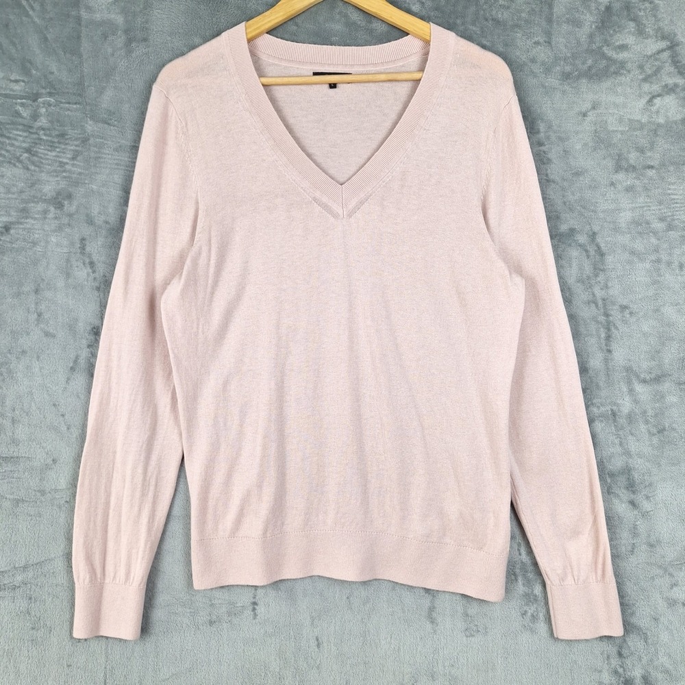 Quince Sweater Large Pink Organic Cotton Cashmere Blend Preppy Quiet Luxury - Picture 1 of 7